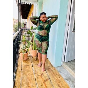 Leaf Print Mesh Dress